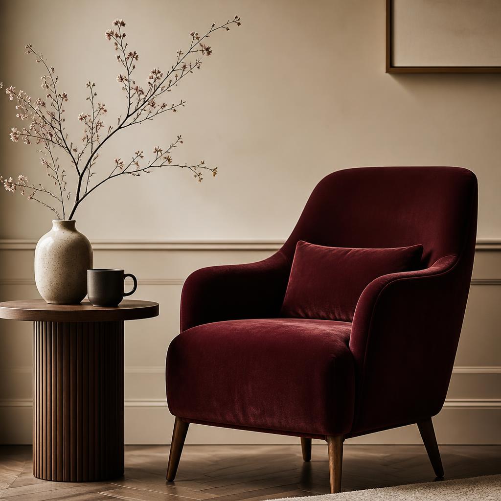 Warm interior with burgundy armchair